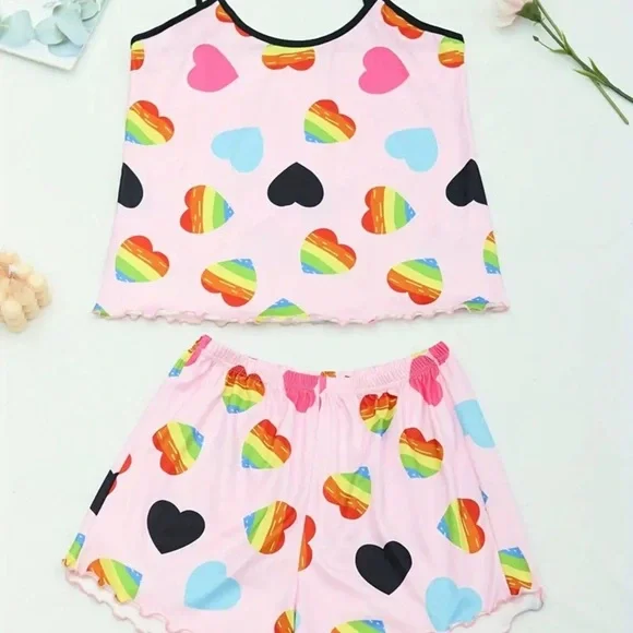 NEW Women’s tank short pajama set cute pink rainbow pride XL​​ - Picture 1 of 5
